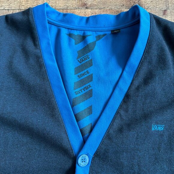 Vans Men's Button Up V-Neck Cardigan Sweater in Blue -L - Picture 4 of 8